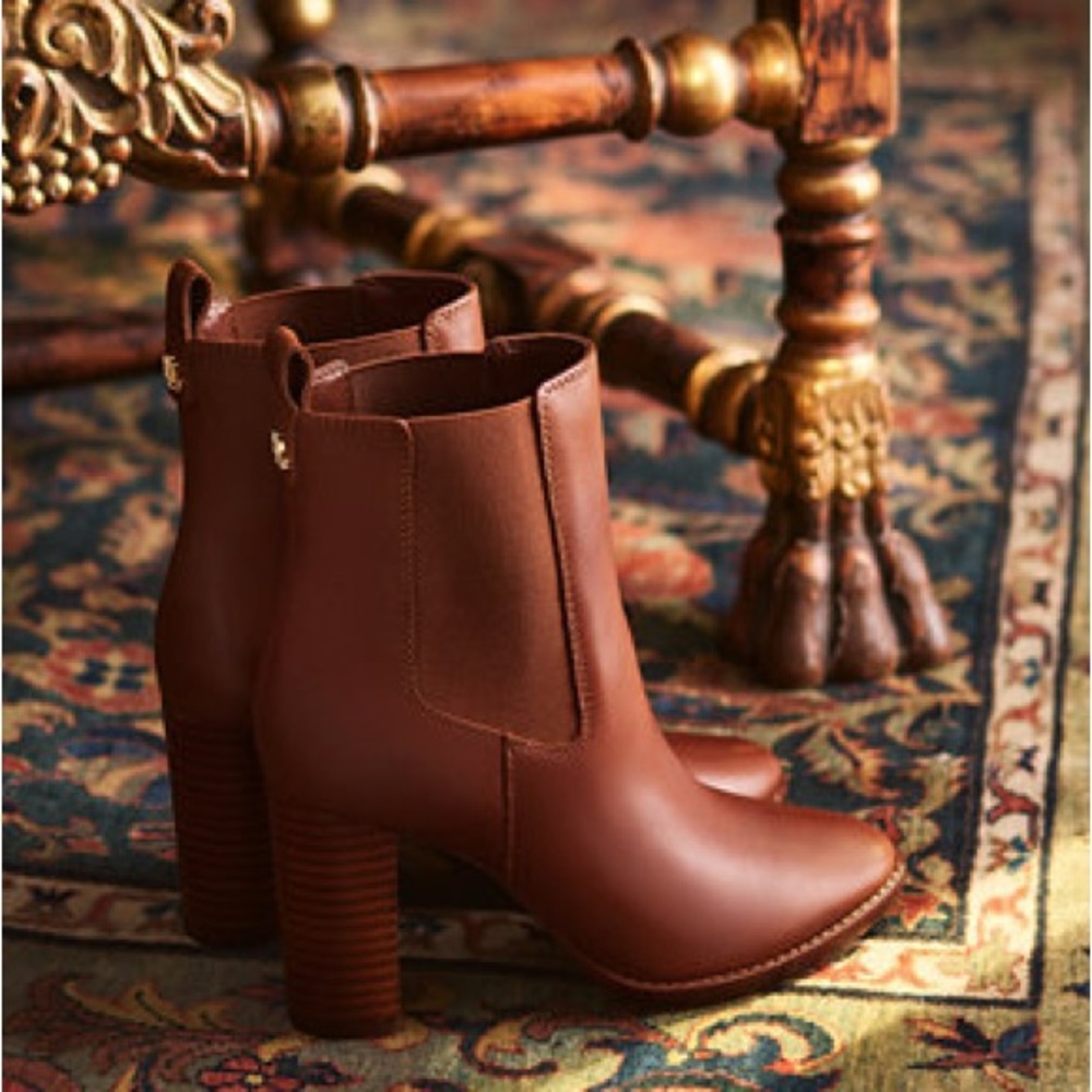 Ralph Lauren Mylah Brown Leather Ankle Boots